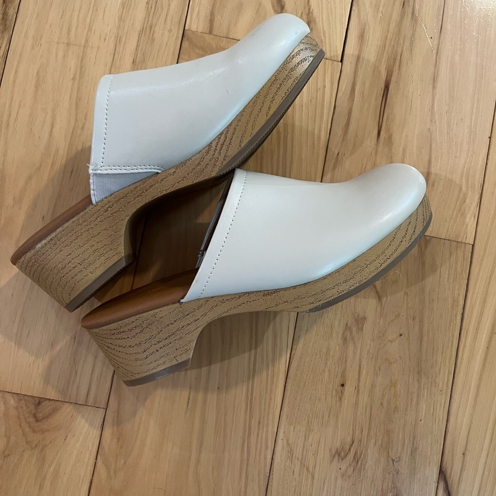 White Leather Clog Mules